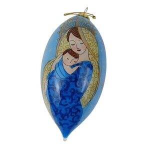 Li Bien 2011 Mary And Child Jesus Reverse Painted Glass Christmas Ornament Blue